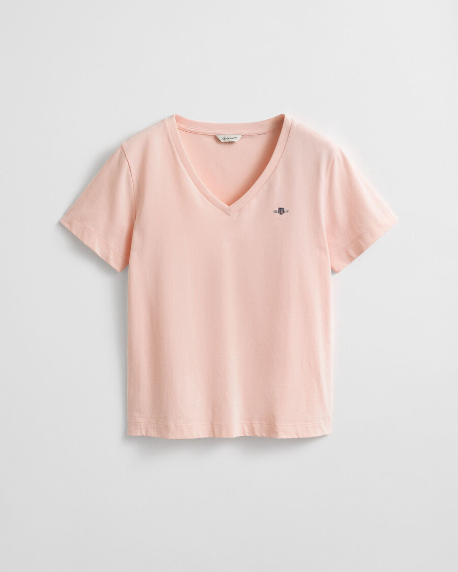 tricou cu guler în v shield - roz caisă