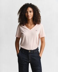 tricou cu guler în v shield - roz caisă