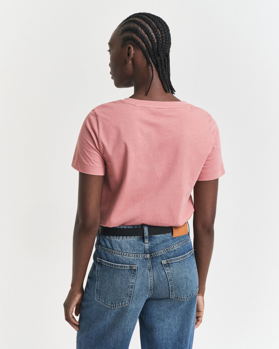 tricou scut cu guler în v - cărămidă decolorată
