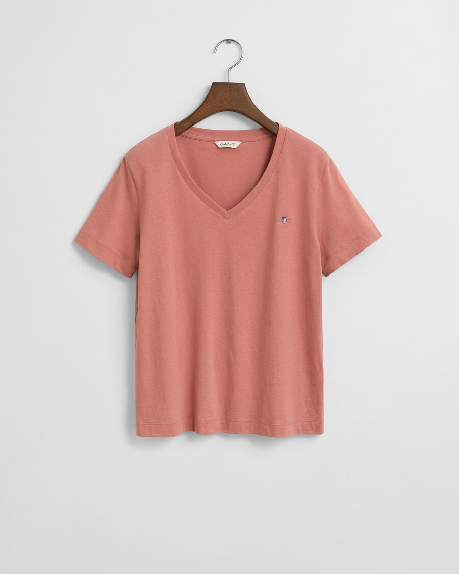 tricou scut cu guler în v - cărămidă decolorată