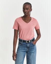 tricou scut cu guler în v - cărămidă decolorată