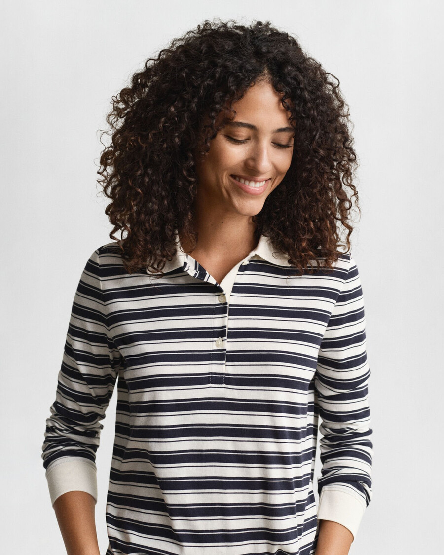 tricou polo cu mânecă lungă și dungi - crem