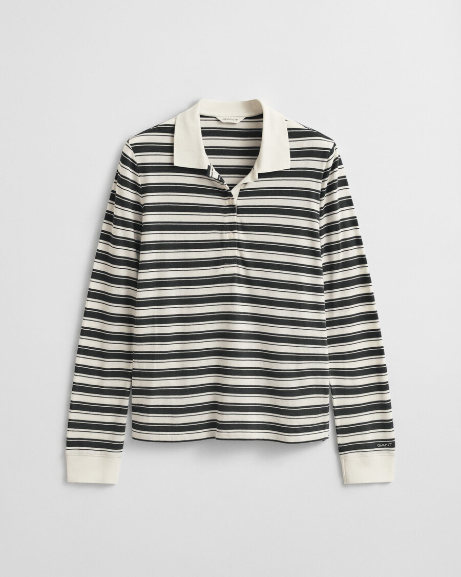 tricou polo cu mânecă lungă și dungi - crem