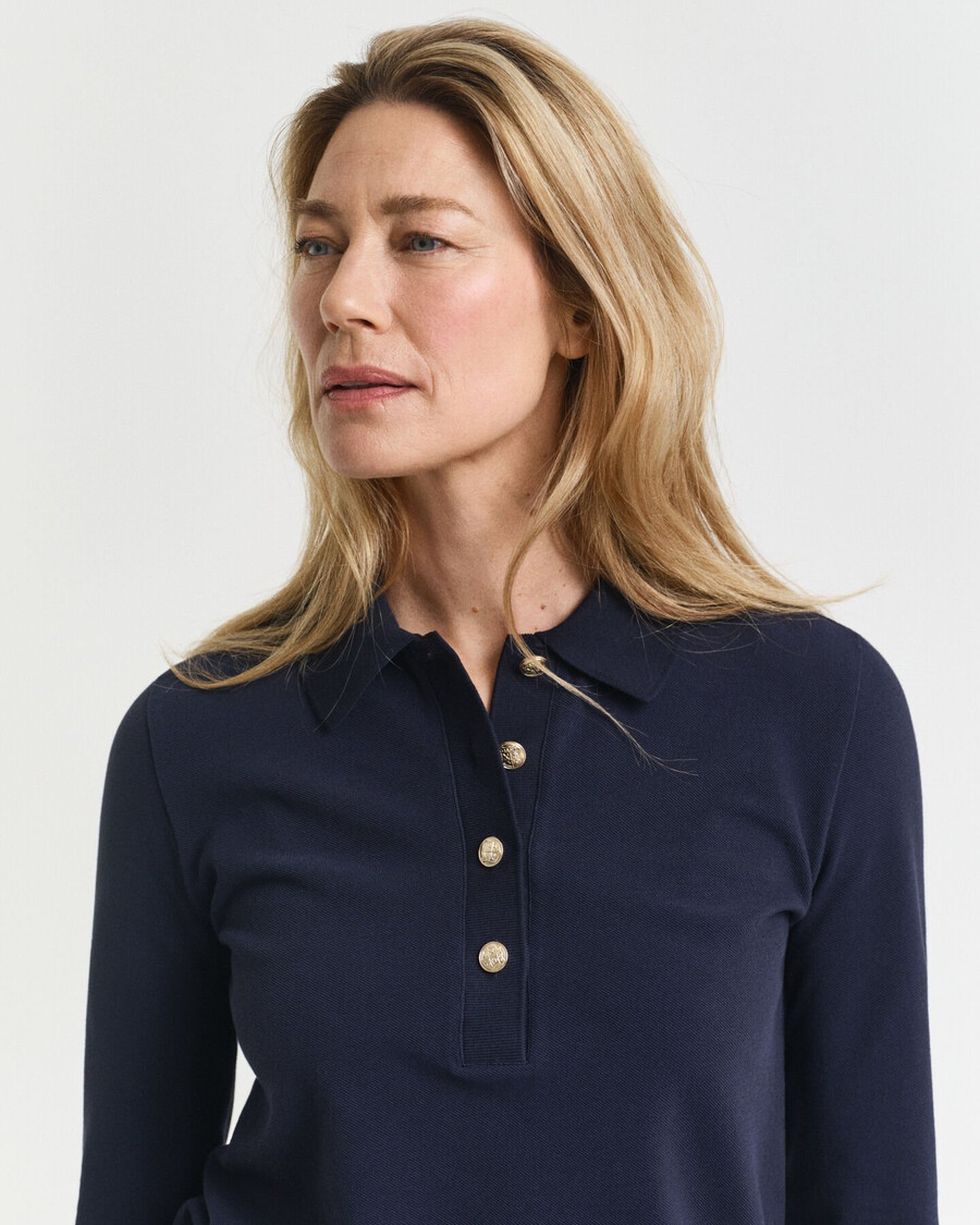 tricou polo cu mânecă lungă din piqué - albastru de seară