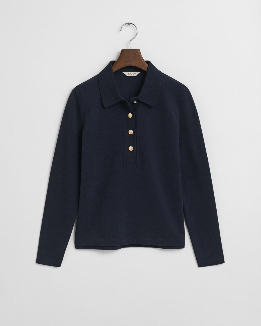 tricou polo cu mânecă lungă din piqué - albastru de seară