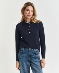 tricou polo cu mânecă lungă din piqué - albastru de seară