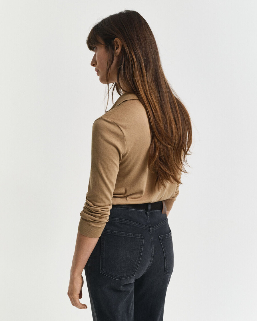 tricou polo cu mânecă lungă și nasturi fără cusături - kaki cald