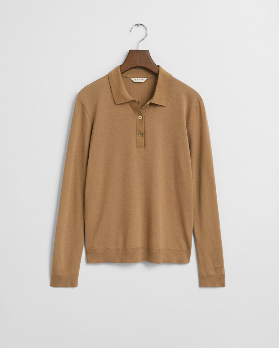 tricou polo cu mânecă lungă și nasturi fără cusături - kaki cald