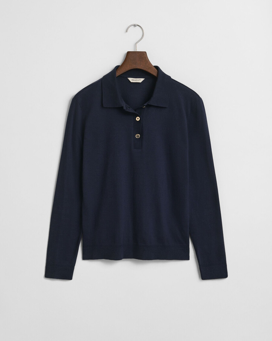 tricou polo cu mânecă lungă și nasturi fără cusături - albastru de seară