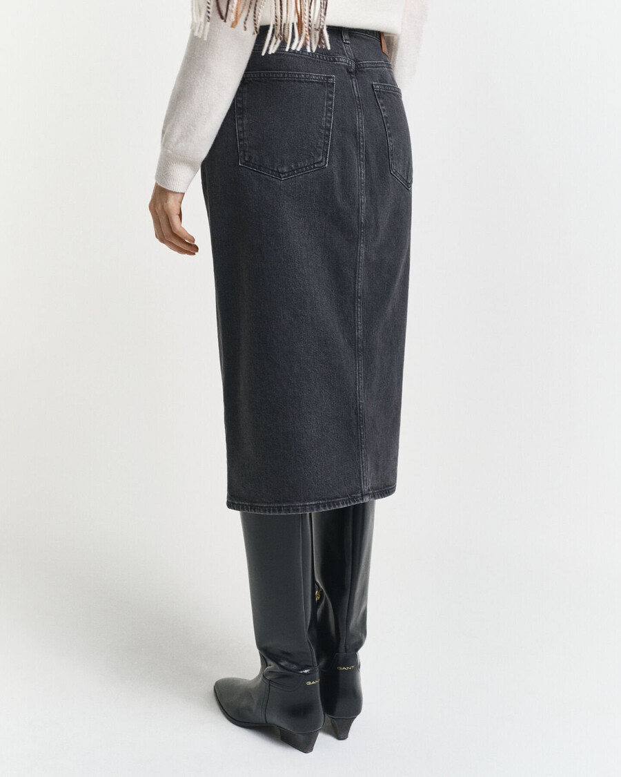 fustă midi din denim cu nasturi - negru model broken in