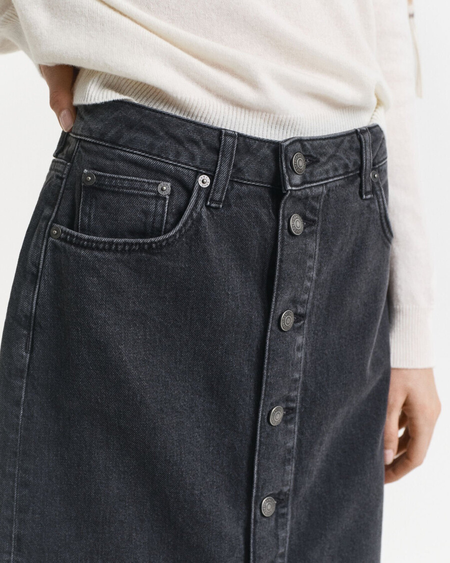 fustă midi din denim cu nasturi - negru model broken in