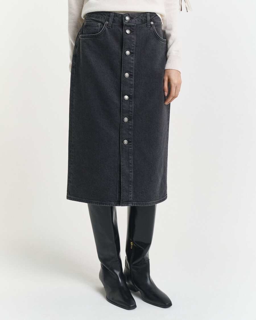 fustă midi din denim cu nasturi - negru model broken in