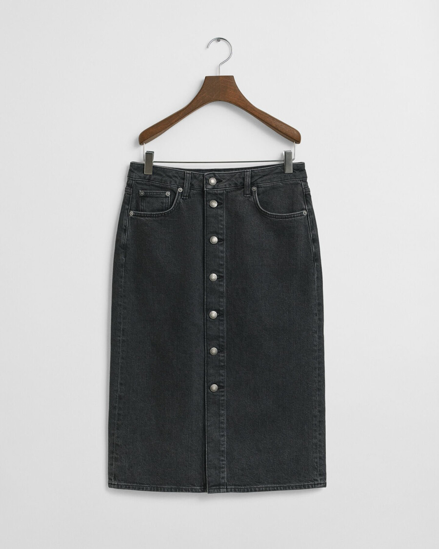 fustă midi din denim cu nasturi - negru model broken in