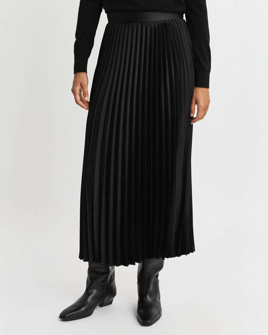 fustă plisată din satin - negru