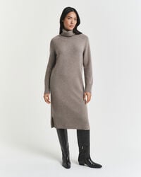 rochie cu guler înalt și detaliu tricotat - bej taupe