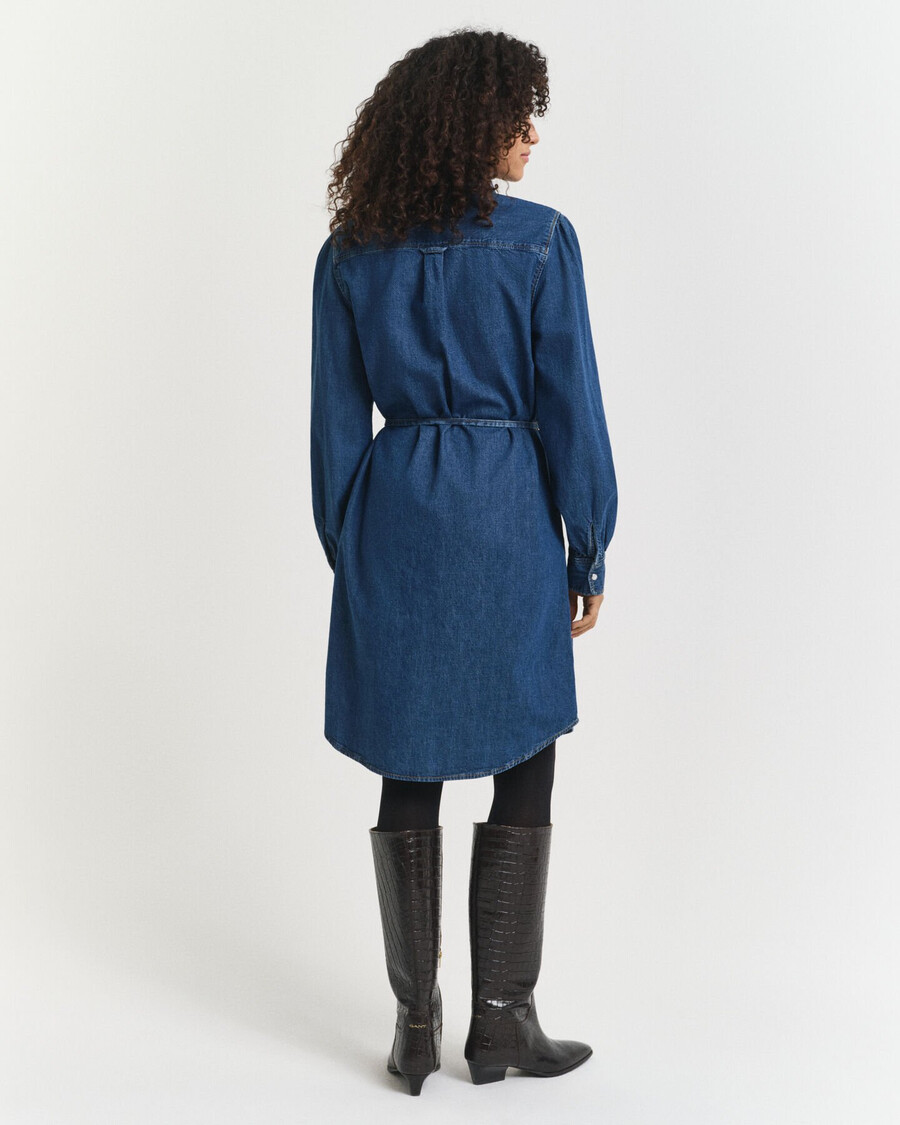 rochie din denim cu mâneci bufante - indigo