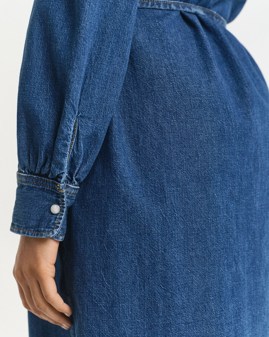 rochie din denim cu mâneci bufante - indigo