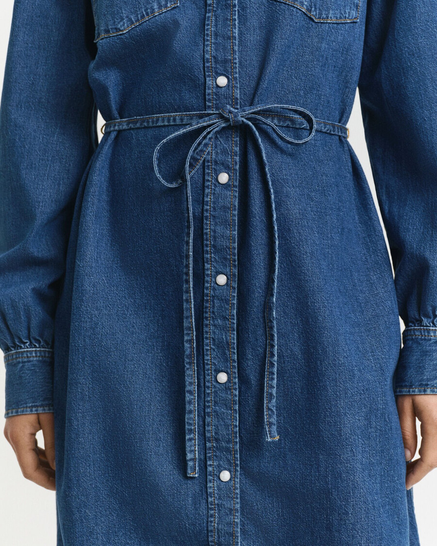 rochie din denim cu mâneci bufante - indigo