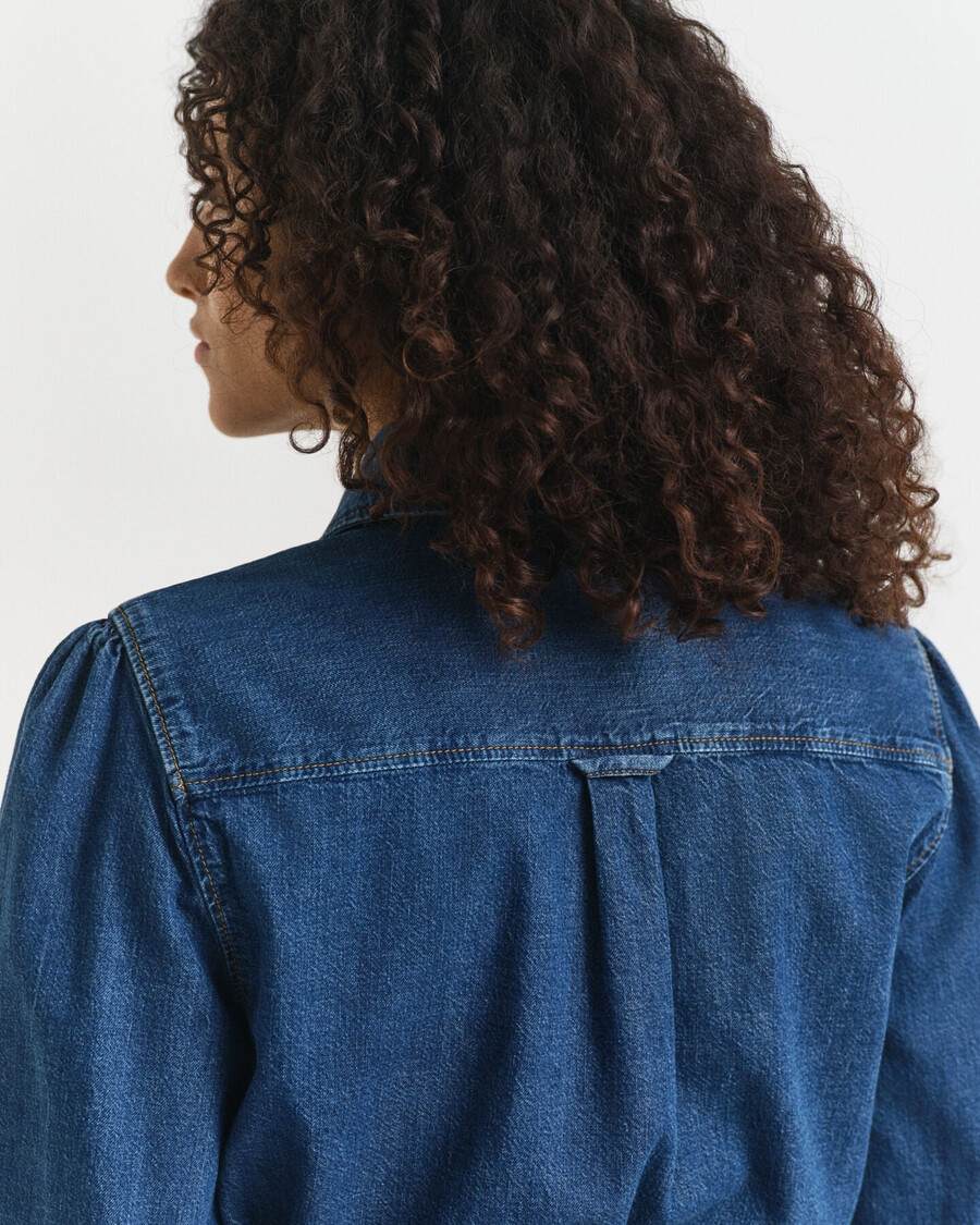 rochie din denim cu mâneci bufante - indigo