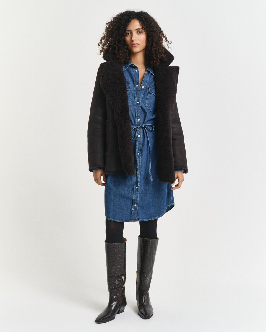 rochie din denim cu mâneci bufante - indigo