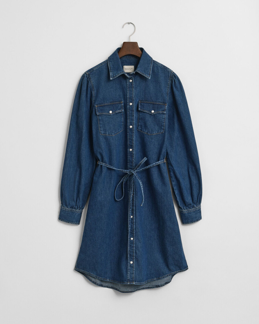 rochie din denim cu mâneci bufante - indigo