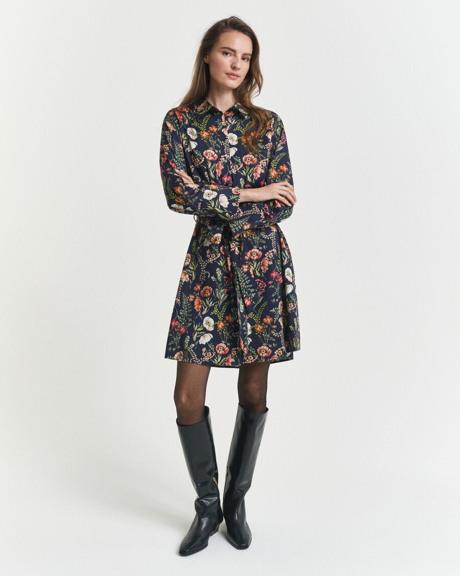 rochie-cămașă din viscoză cu imprimeu floral - albastru de seară