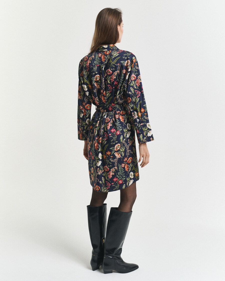 rochie-cămașă din viscoză cu imprimeu floral - albastru de seară