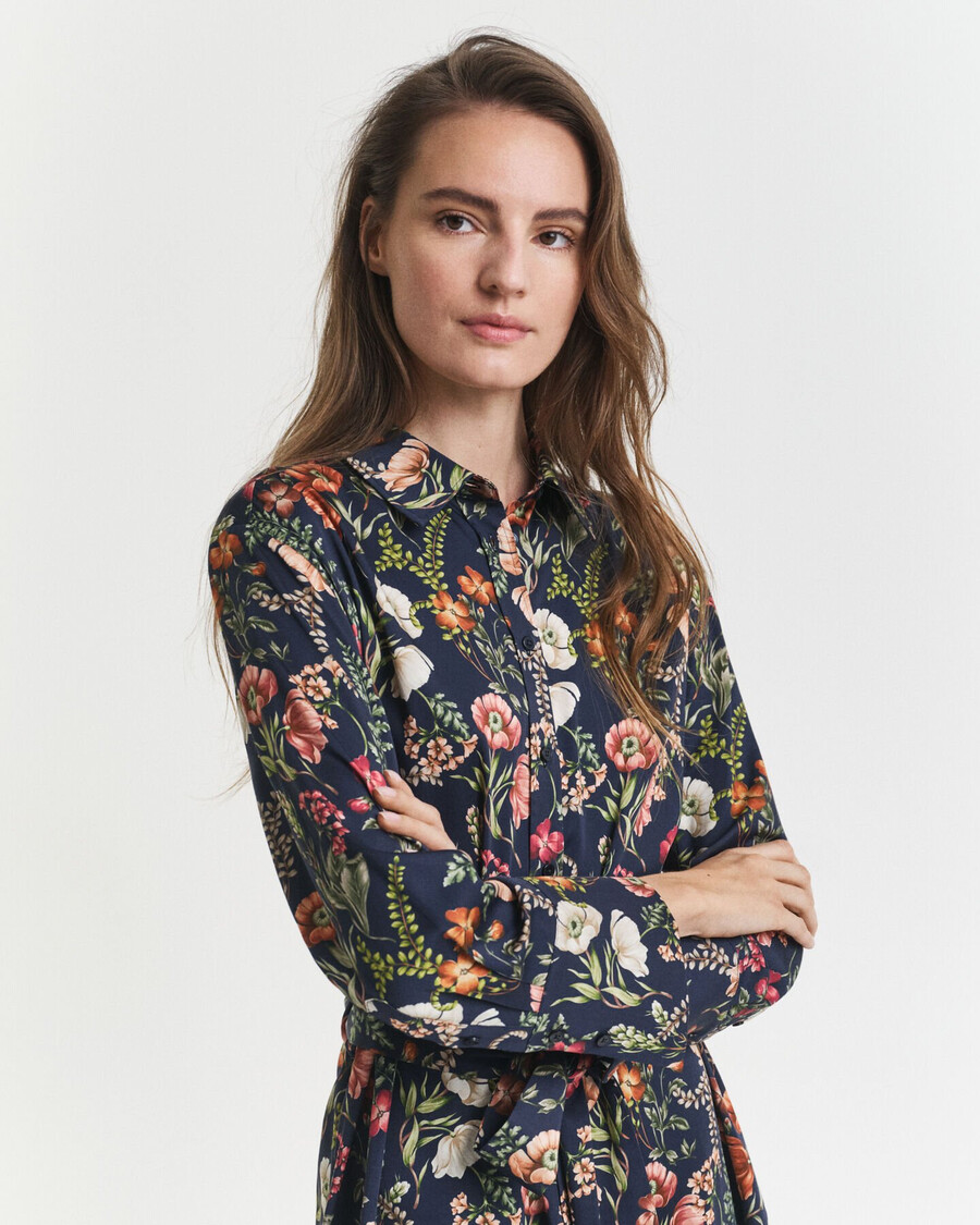 rochie-cămașă din viscoză cu imprimeu floral - albastru de seară