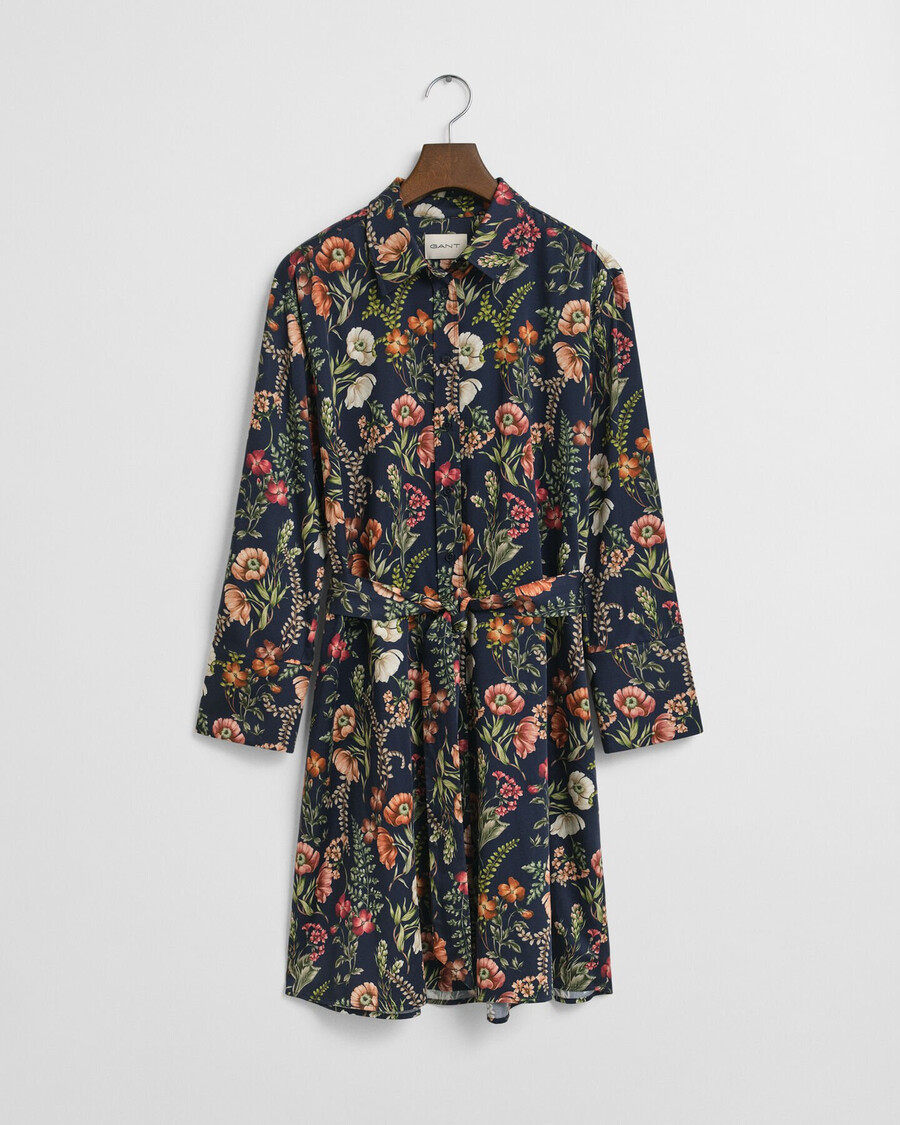 rochie-cămașă din viscoză cu imprimeu floral - albastru de seară