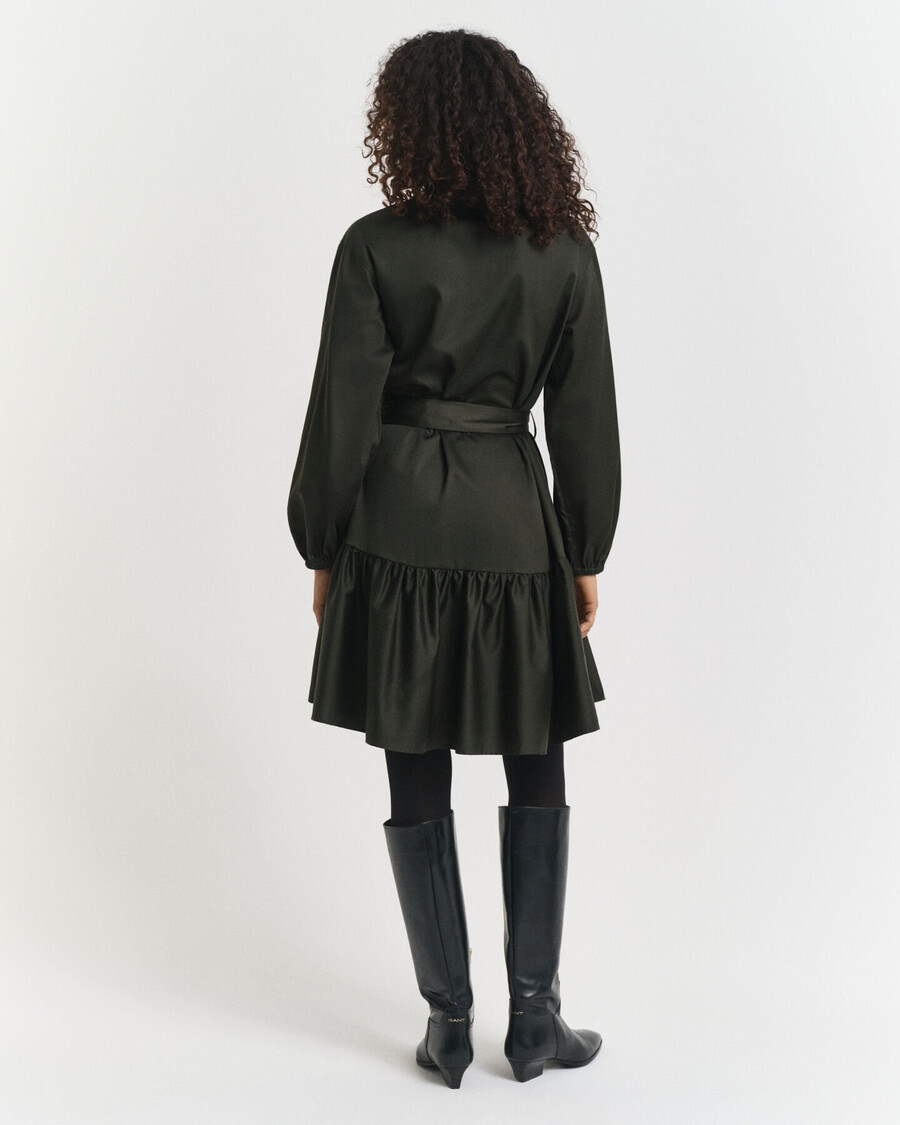 rochie cu mânecă lungă din satin de bumbac - verde mușchi închis