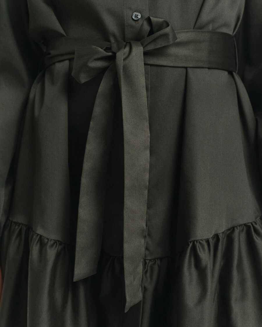 rochie cu mânecă lungă din satin de bumbac - verde mușchi închis