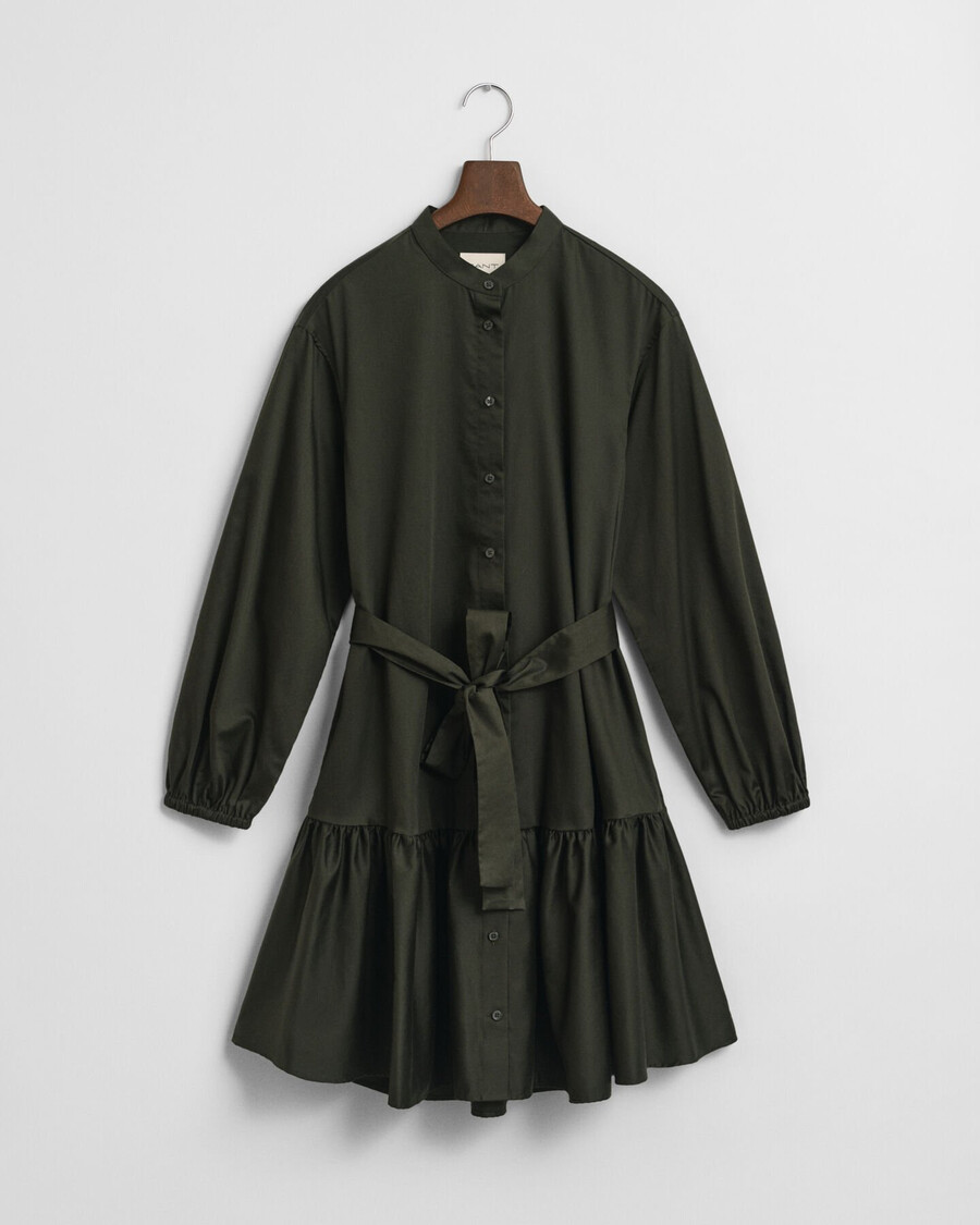 rochie cu mânecă lungă din satin de bumbac - verde mușchi închis
