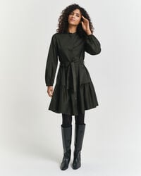 rochie cu mânecă lungă din satin de bumbac - verde mușchi închis
