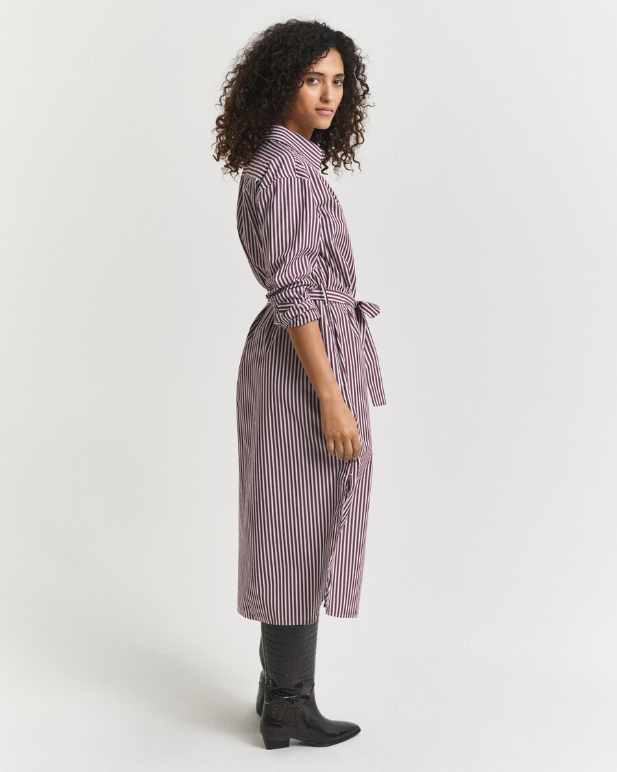 rochie clasică cu curea în poplin - vișiniu-prună
