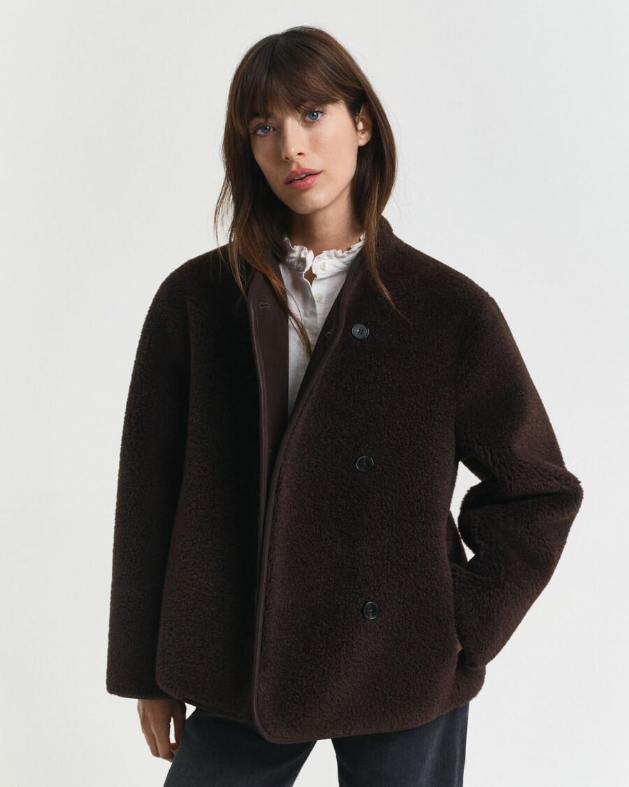 jachetă din imitație de shearling - maro închis