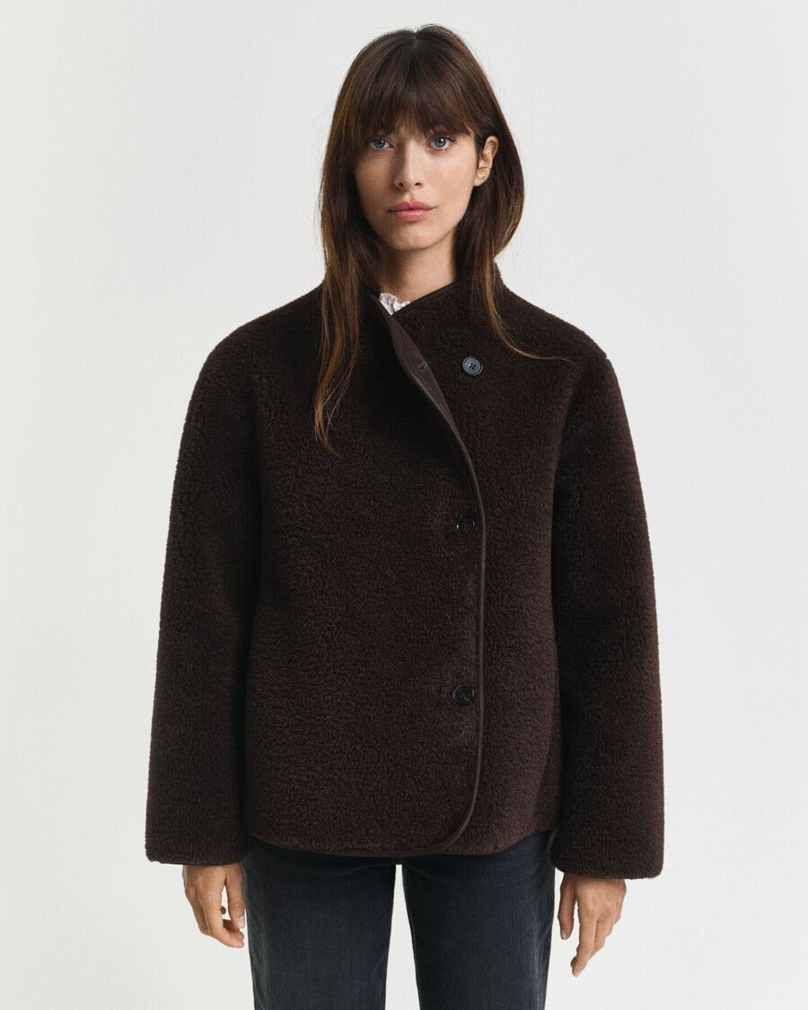 jachetă din imitație de shearling - maro închis