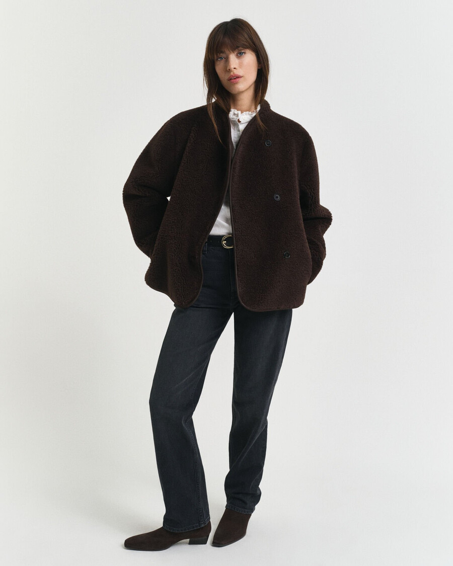 jachetă din imitație de shearling - maro închis