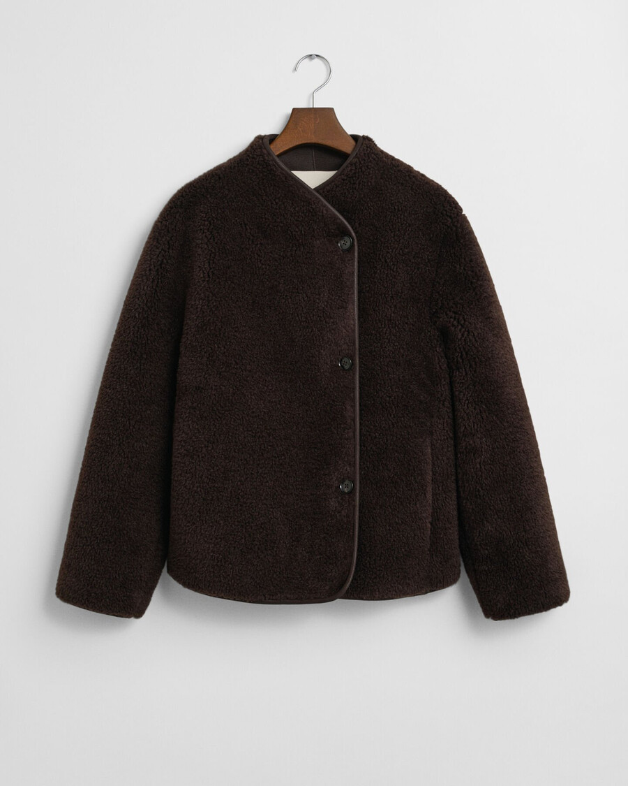 jachetă din imitație de shearling - maro închis
