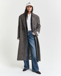 palton din amestec de lână herringbone - maro închis melange