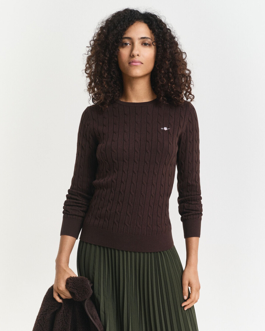 pulover cu guler rotund din bumbac elastic - maro închis