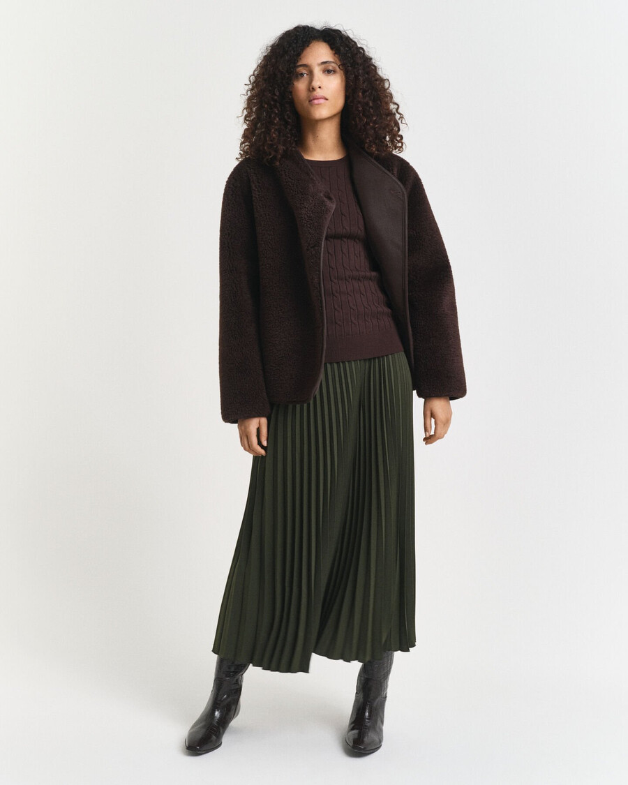pulover cu guler rotund din bumbac elastic - maro închis