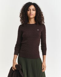pulover cu guler rotund din bumbac elastic - maro închis