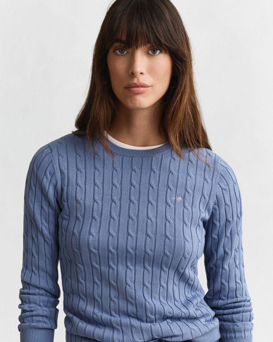 pulover cu guler rotund din bumbac elastic - denim decolorat