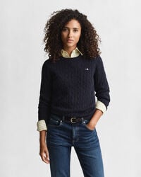 pulover cu guler rotund din bumbac elastic - albastru seară