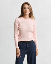 pulover cu guler rotund din bumbac elastic - roz caisă