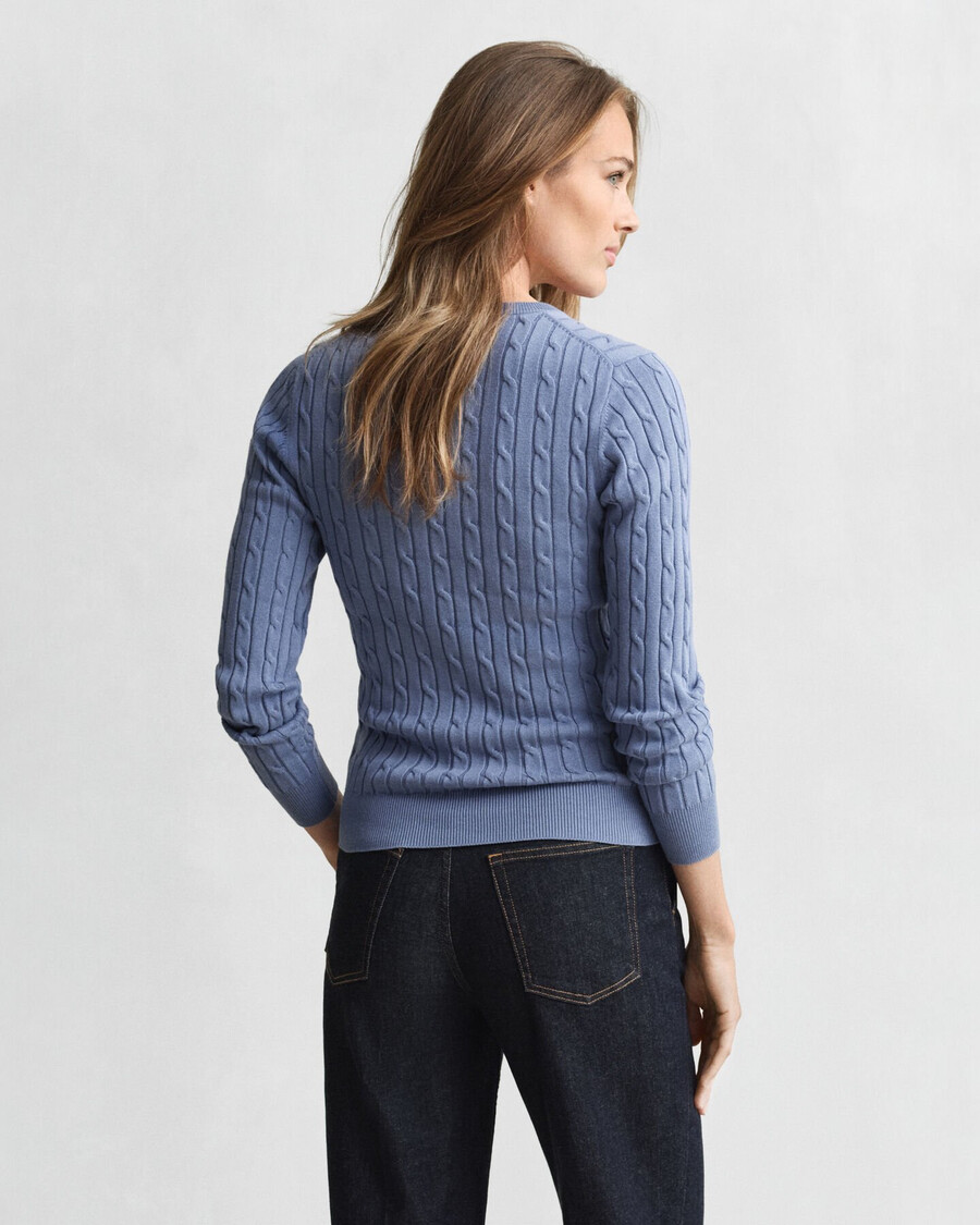 pulover elastic din bumbac cu guler în v - denim decolorat
