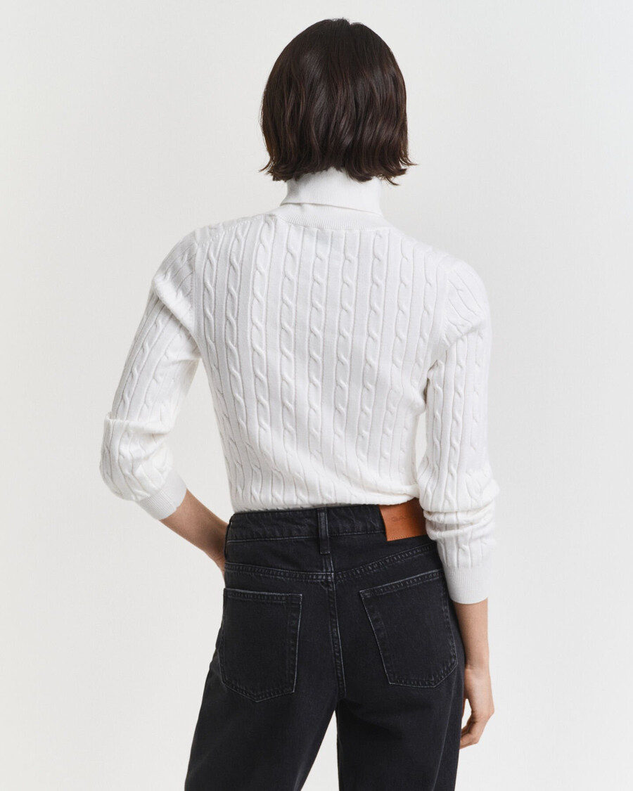 pulover cu guler înalt din bumbac elastic tricotat cu împletitură - coajă de ou