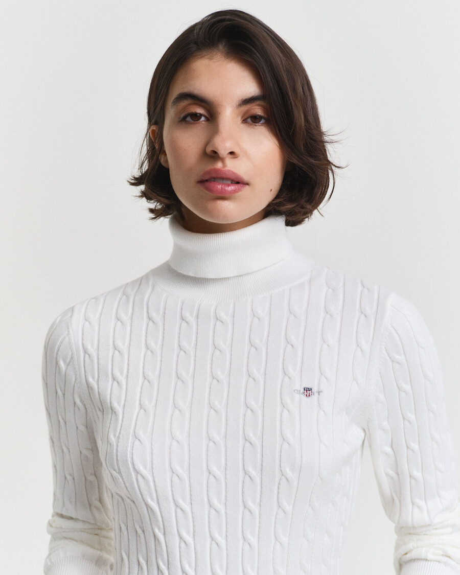 pulover cu guler înalt din bumbac elastic tricotat cu împletitură - coajă de ou