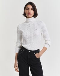 pulover cu guler înalt din bumbac elastic tricotat cu împletitură - coajă de ou
