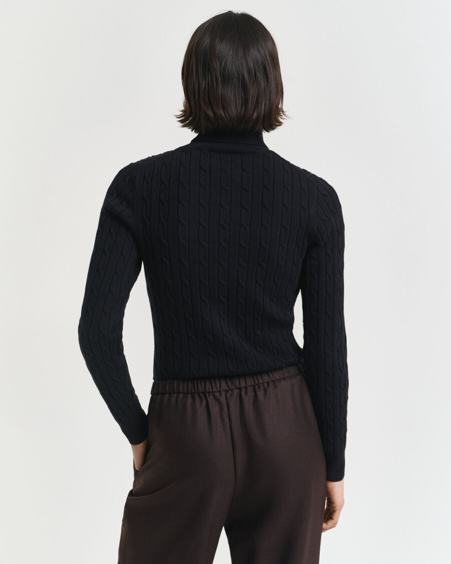 pulover cu guler înalt din bumbac elastic tricotat cu împletitură - negru